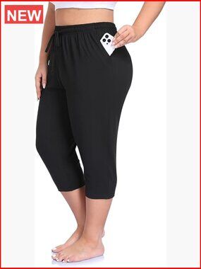 Plus Size Capri Yoga Pants Loose Soft Drawstring Workout Lounge Pants with